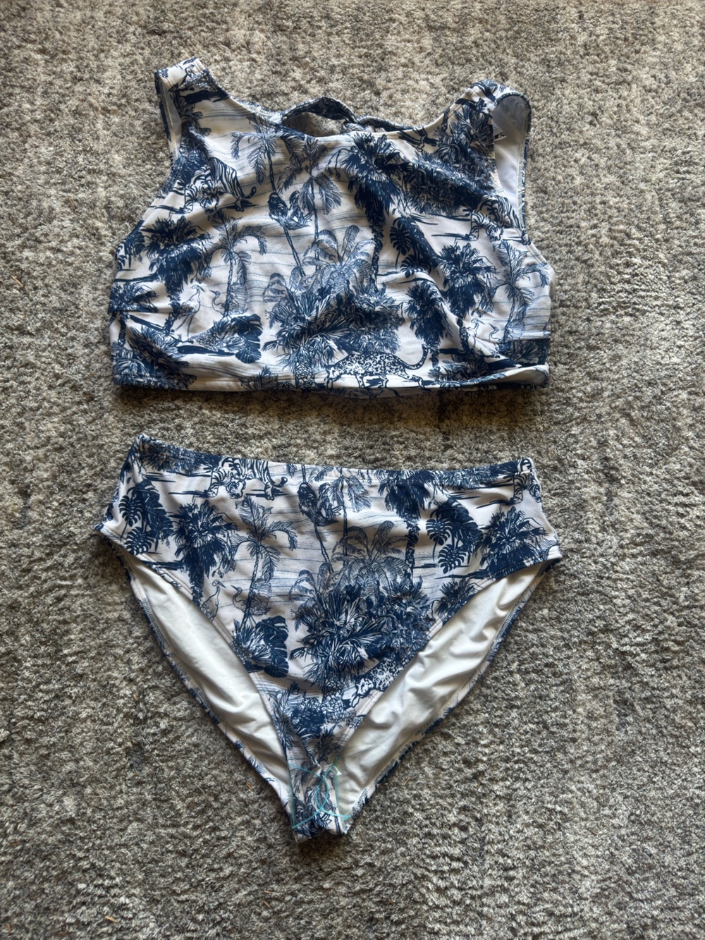 ASOS Curve Navy Tropical Print High-Neck Bikini